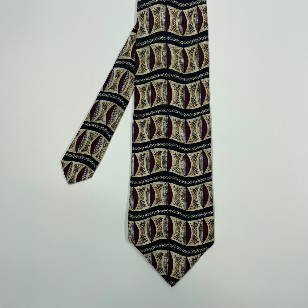 Ferrell Reed Burgundy Geometric Silk Necktie Mens OS